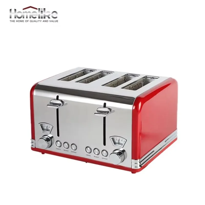

Removable Crumb Tray 4 Slice Toaster Stainless Steel Retro Toasters with 1.5 Inch Wide Slot Commercial Bun Toaster