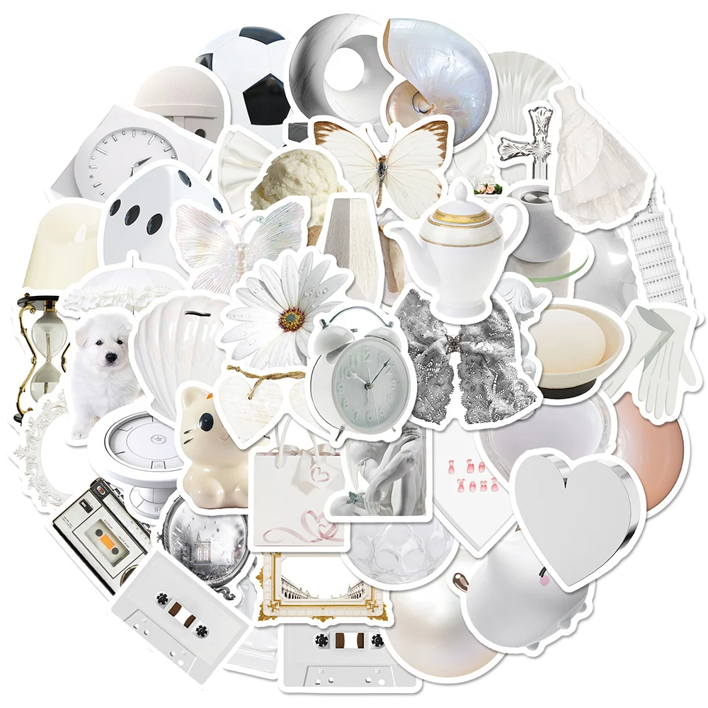 

10/30/50pcs White Ins Simple Style Stickers Cartoon Decals DIY Water Bottle Phone Case Luggage PVC Graffiti Sticker for Kids Toy