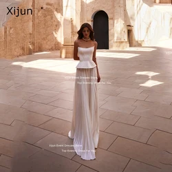 Xijun Elegant Ivory Wedding Dresses Sleeveless Boning Pleat Bridal Gowns A-Line Floor Length Formal Wedding Party Gowns Women