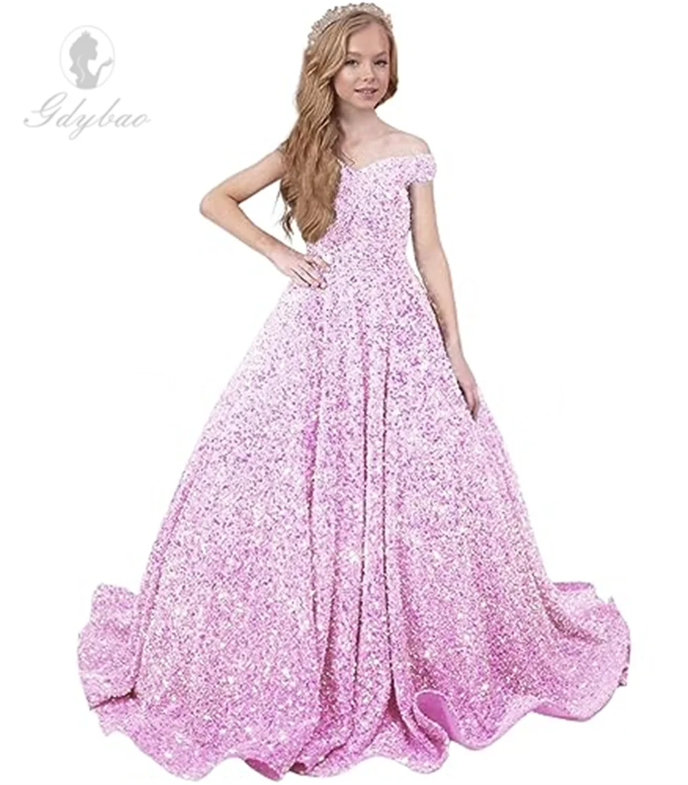 Sequin Flower Girl Dresses for Wedding, Sparkly Pageant Dresses, Ball Gown, Princess Kids Toddler Dress