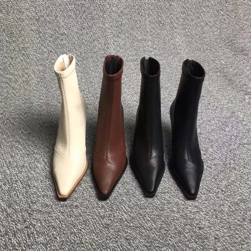 

Sexy Pointed Toe Women Ankle Boots New Trend High Heels Shoes Pumps Chelsea Short Botas 2025 Winter Woman Goth Heeled Zapatos