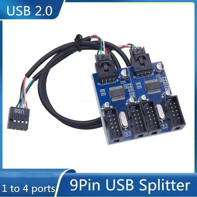 Internal USB Hub 9Pin Header 4 Port USB 2.0 Expander Adapter Compact Design for Small Form Factor Desktop PC Builds