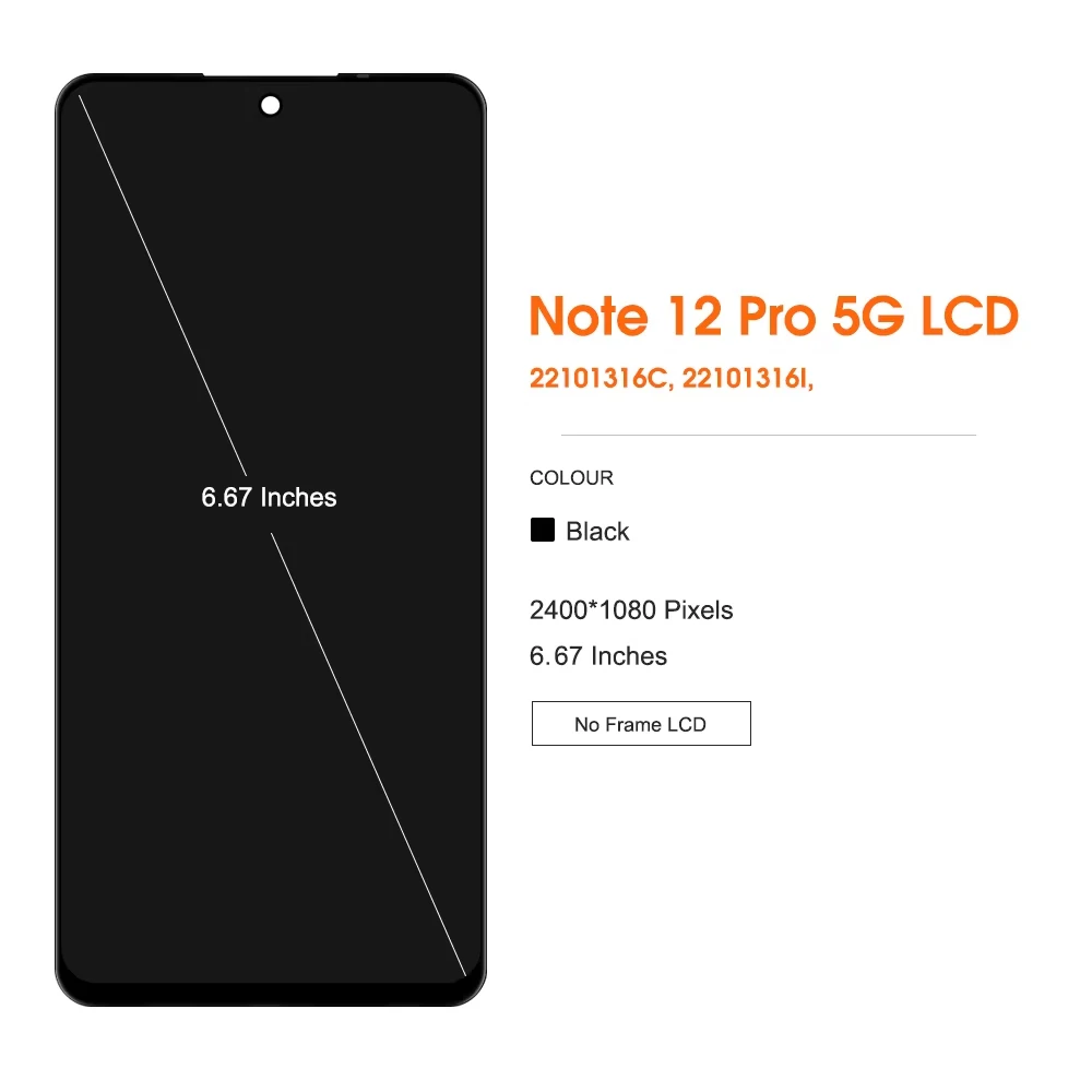AMOLED For Xiaomi Redmi Note 12 Pro 5G LCD Display with frame Digitizer For Redmi Note 12Pro‎ 5G 22101316C Screen Replacement image 2