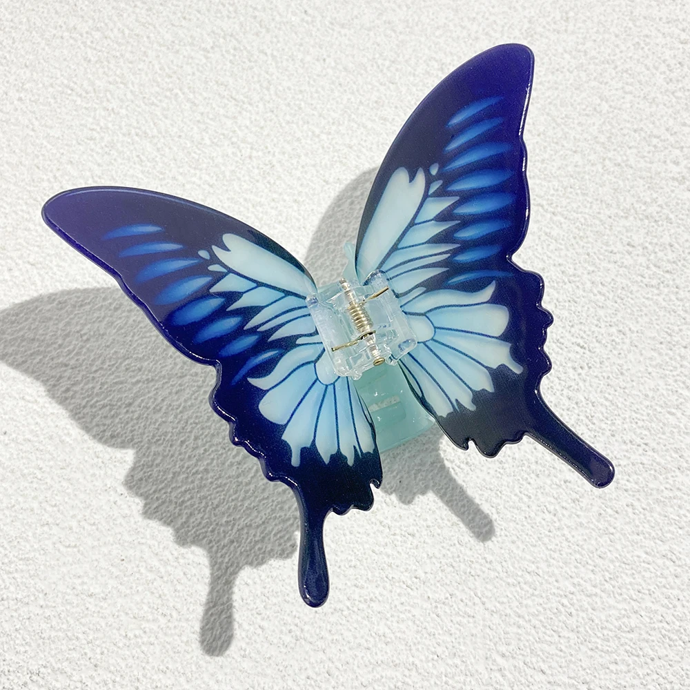 

Blue Gradient Color Butterfly Acrylic Big Hair Claw Clip For Women Girls New Fixed Ponytail Crab Clamp Hair Accessories Tool