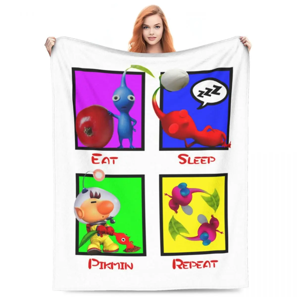 Eat Sleep Pikmin Repeat Blankets Fleece Sofa Throw Blanket Breathable for Couch Bedding Office Throws Bedspread Quilt