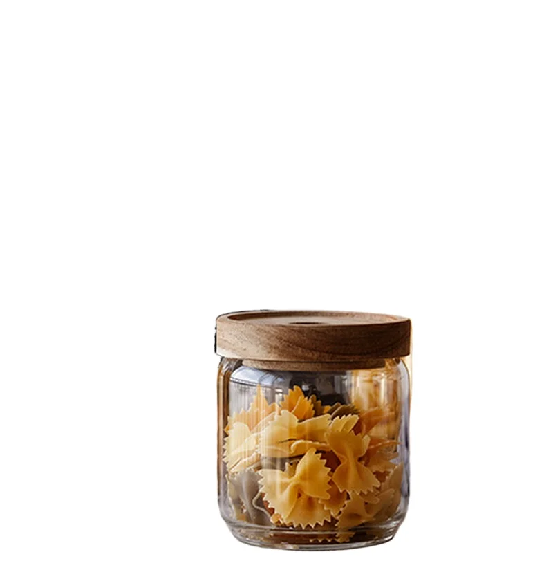 

:Wooden Lid Glass Storage Jar Kitchen Food Coffee Bean Tea Sealed Jar Transparent Storage Storage Jar Home Decoration