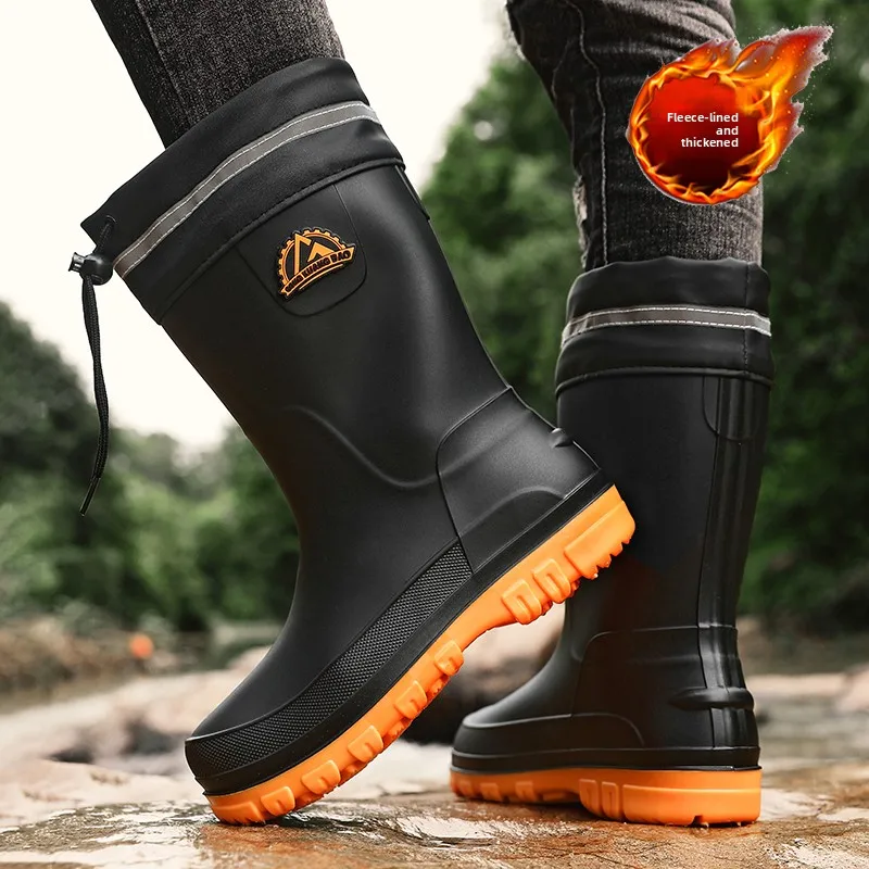 

Зимние резиновые сапоги Thiened, мужские модные водонепроницаемые теплые противоскользящие ботинки на подкладке Fce для улицы, большой размер Cotton oes