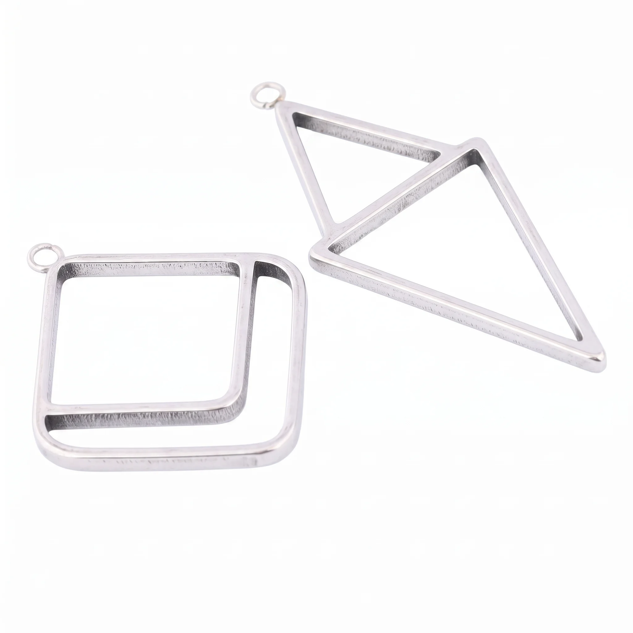 10pcs Square Triangle 3mm Thick Open Back Bezel Pendants Diy Stainless Steel Hollow Frame Charm For Resin Jewelry Making