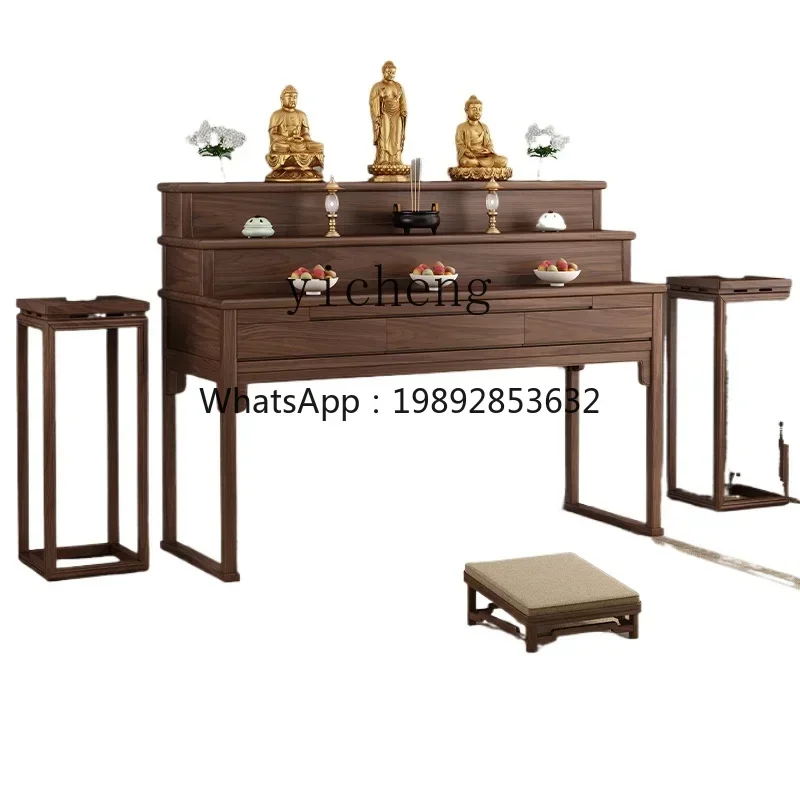 new Chinese solid wood middle hall serving table incense case household Buddhist hall three-layer Buddhist table