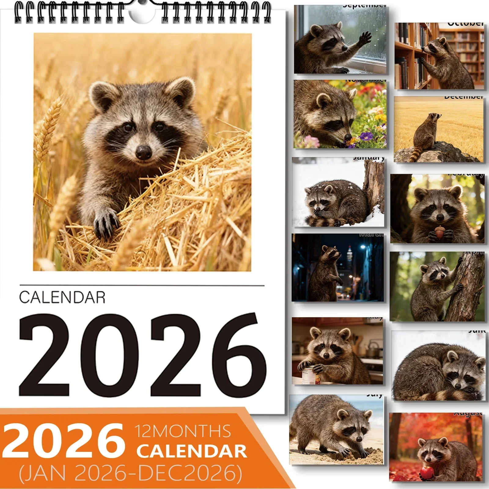 

1PC Cute Haystack Raccoon Calendar, Fit For Home Decor, Great For Wildlife Lovers, Nice New Year Present To Manage Daily Plans