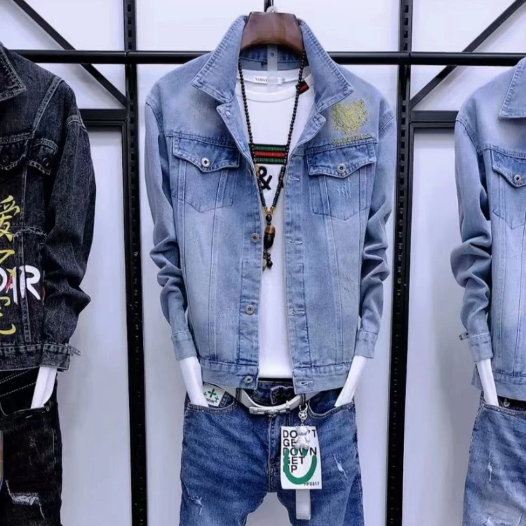 

Trendy Casual Denim Jaet for Men Versatile Autumn Workwear Long Sve Slim Fit Youthful Sle Versatile Faionable Jaet