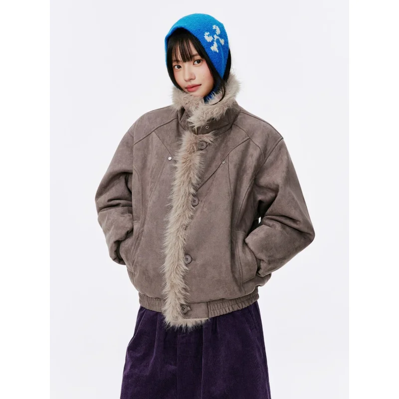 

Зимняя утепленная куртка из хлопка с замшевым воротником, женское пальто в уличном стиле, с длинными рукавами, воротником-стойкой, на одной пуговице