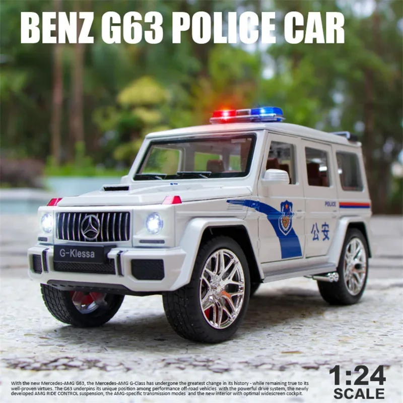 

1:24 Mercedes Benz AMG G63 police car Off-road car Diecast Metal Alloy Model car Sound Light Pull Back Collection Kids Toy Gifts