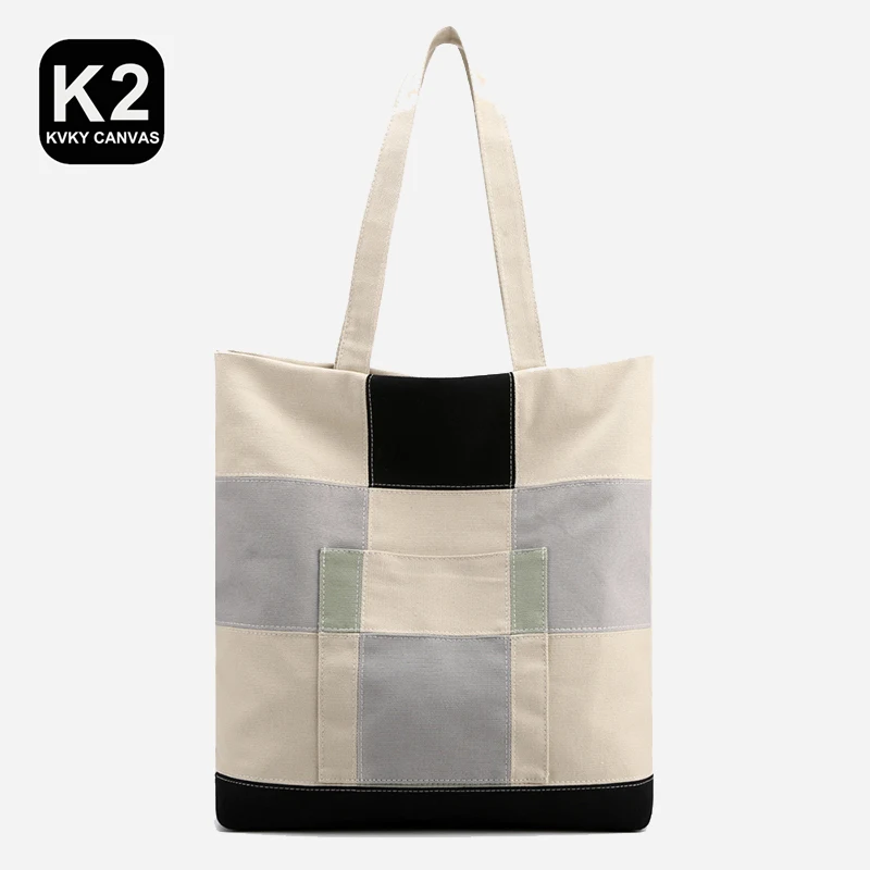 

KVKY Trellis Design Patchwork Lady Totes Bag Quality Fashion Panelled Canvas Handbag Environmental Shopping Casual Shoulder Bags