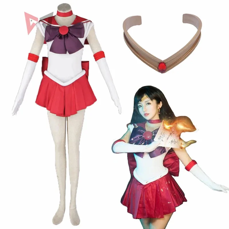 

Anime Sailor Rei Hino Sailor Mars Cosplay Costume Dress Gloves Bows Headband Necklace Custom Made For Adult Plus Size