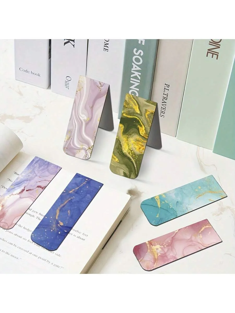 Picture 6: 10pcs Assorted Marble Design Magnetic Bookmarks - Durable Page Markers for Readers, Students, Teachers & Office Use