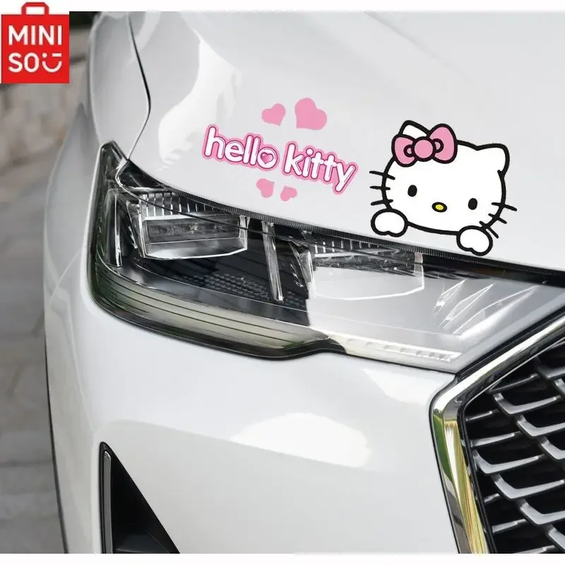 

Hellokitty Car Rearview Mirror Stickers A Pair of Cute Cartoon Body Lights Eyebrow Scratch Cover Lady Car Decoration Accessories