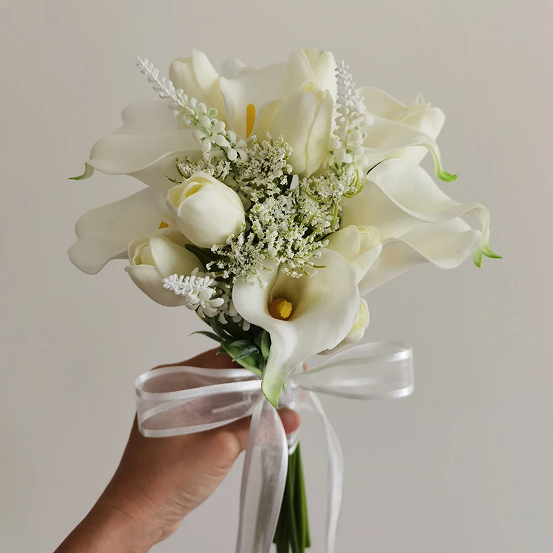 Bouquet de mariage artificiel Calla Lily, Bouquet à main, fleurs de maintien pour demoiselle d'honneur, accessoires de mariée