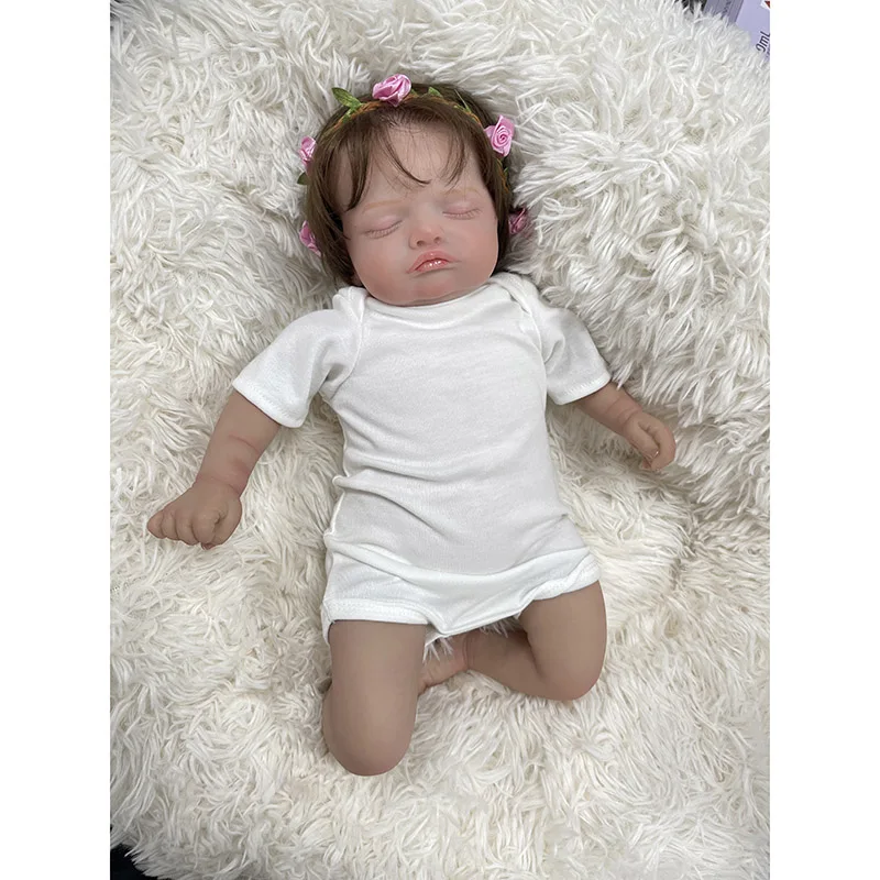 45cm Silicone Body Reborn Baby Doll Rosalie with Hand Rooted Hair Collectible Art Doll Christmas Gift