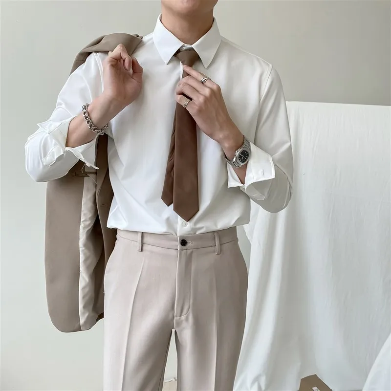

Casual Long Sve Men's irt Slim Fit White Faionable Spring New Sle Iron Free Polyester Blend Fabric Street Sle irt