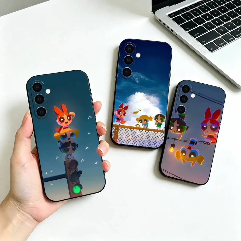Anime P-Powerpuff Girls Soft Siliconee Soft Silicone phone Case for Samsung Galaxy A73//A72/A70/A53/A52/A51 - Black
