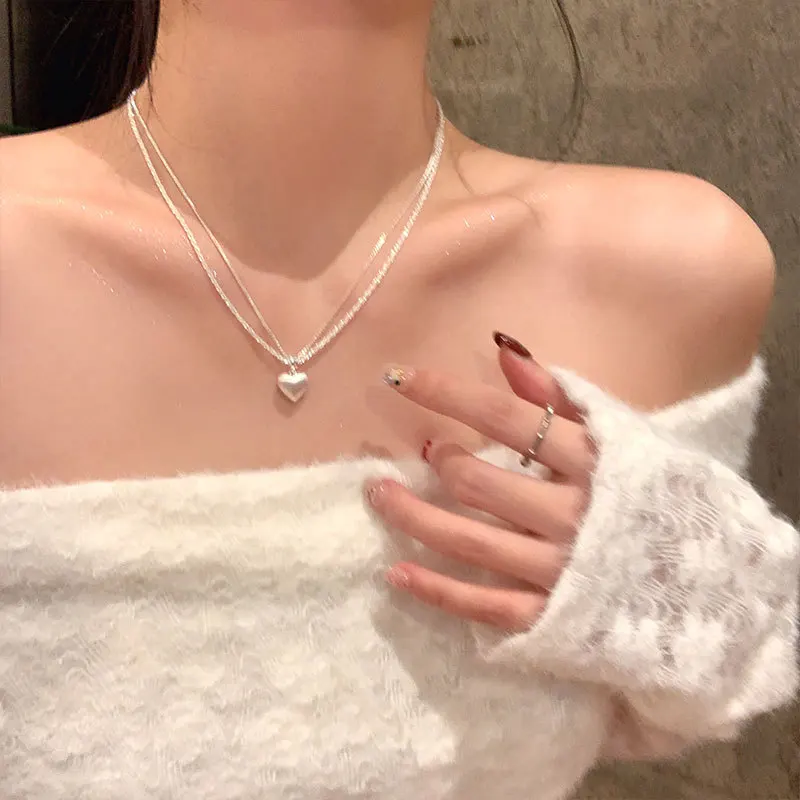 

Подвеска в виде матового сердца, двухслойное ожерелье, минималистичный элегантный Y2K, изящные повседневные многослойные украшения для женщин