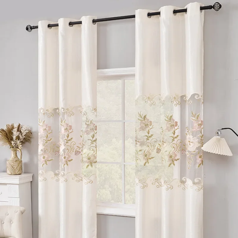 

1PC White Embroidered European Style High-end Curtains for Bedroom Transparent Tulle for Living Room Half Blackout Curtains침실 커튼