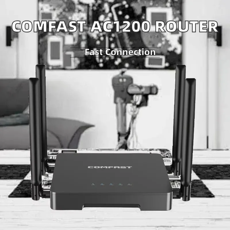 Enterprise New Long Range Indoor AC1200 Dual-Band Wireless Router with 4 LAN Ports QoS Firewall Home WiFi