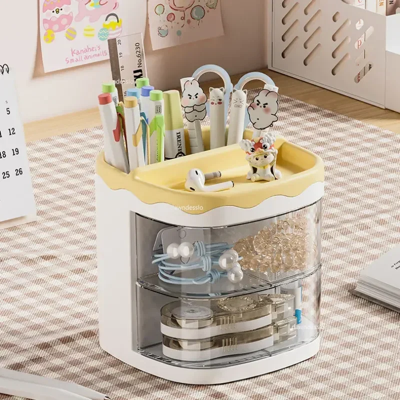 Imagem -05 - Prático Multi-funcional Organizador de Mesa Pen Holder Camadas Duplas Lápis Rotativos Storage Rack Cosmetics Shelf Estudante