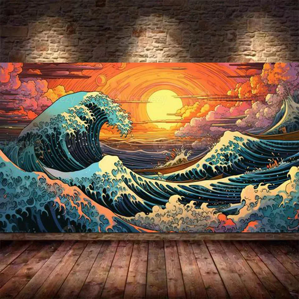 Japanese Giant Wave DIY Diamond Art Painting Landscape Cross Stitch Kit Full Diamond Mosaic Creative Hobbies Wall Decor for Home