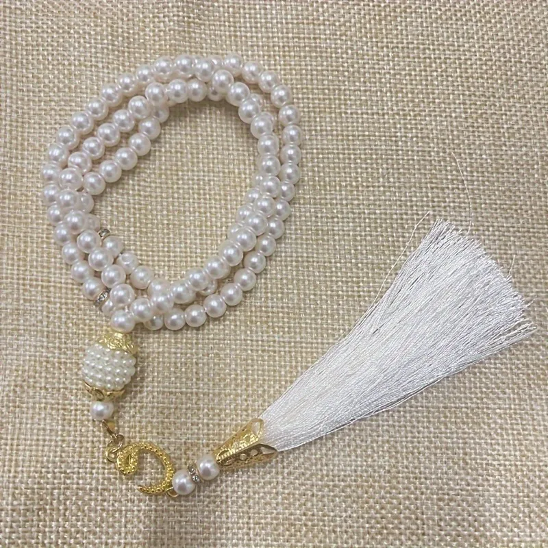 6mm 99pcs Glass Pearls Tassel Turkish Style Muslim Rosary Islamic Prayer Beads Bracelet for Women Jewelry Accessories Gifts
