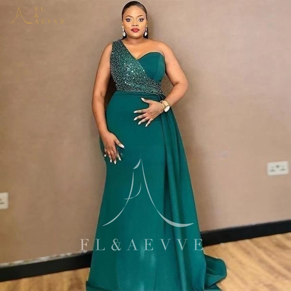 

FL&AEVVE Emerald Green Satin Bridesmaid Dress Beaded One Shoulder Wedding Party Gown Long Formal Party Dresses Customized