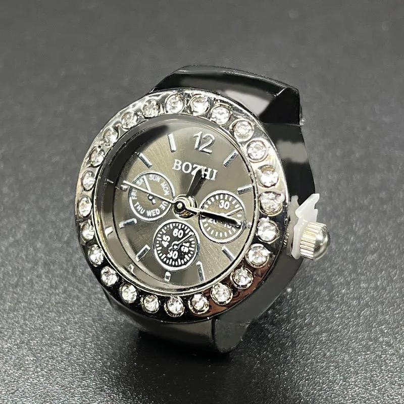Reloj de cuarzo para dedo, Mini banda elástica pequeña, relojes de aleación, anillos femeninos, reloj de joyería, flor Vintag, anillo de reloj rosa de cuarzo para mujer