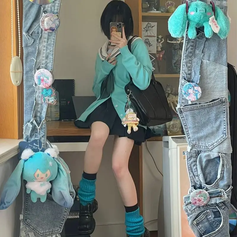 Hatsune Miku Knitted Cardigan Anime Peripheral Cartoon Sweater Cute Jacket Comfortable Skin-friendly Japanese Kawaii Jk Uniform