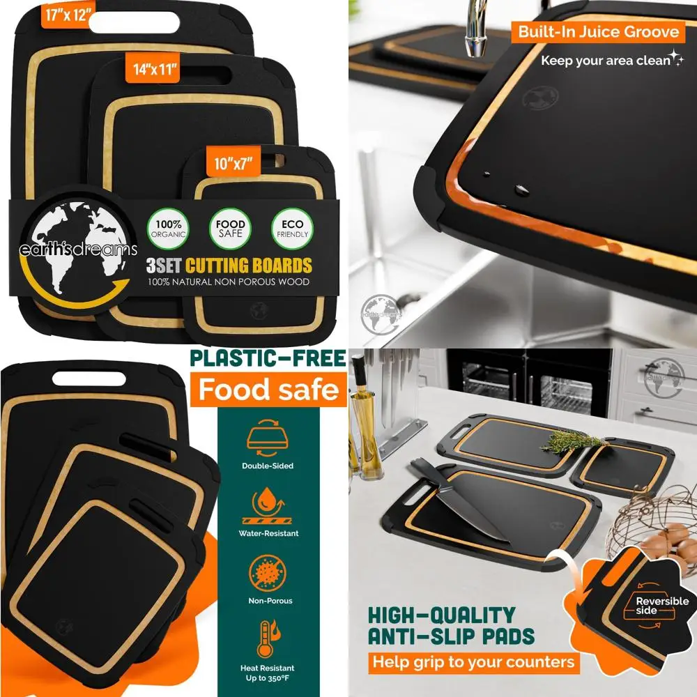 

Wooden Charcuterie Board Set - 3 Pieces, Non-Plastic, Non-Toxic, Heavy-Duty, Small to Extra Large Boards for Serving