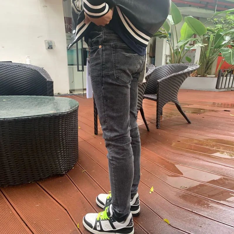 High Street Fashion New Jeans Elastic Slim Fit Retro Wash Black Jeans Hip Hop Brand Versatile Pants