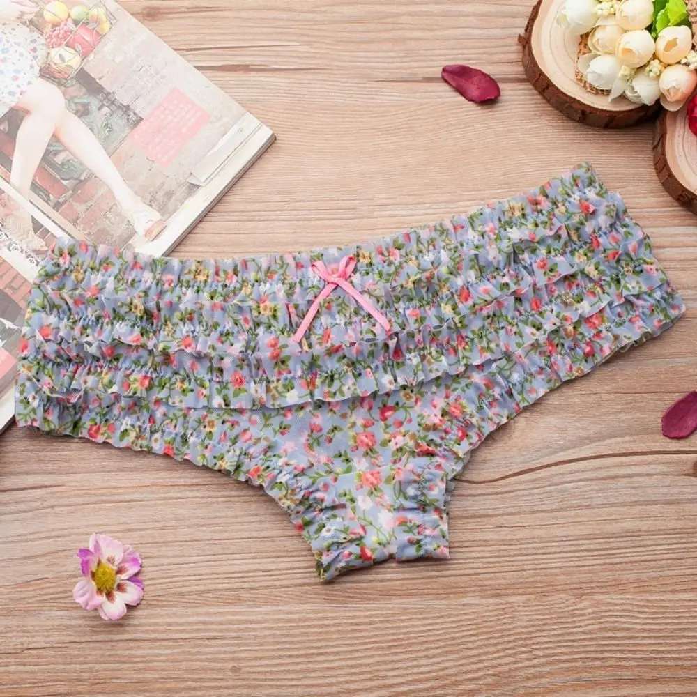 مريحة لطيف النساء سراويل الدانتيل الكشكشة القوس شبكة منخفضة الخصر ملخصات مطبوعة البولكا نقطة الحلو الإناث الملابس الداخلية بعقب رافع
