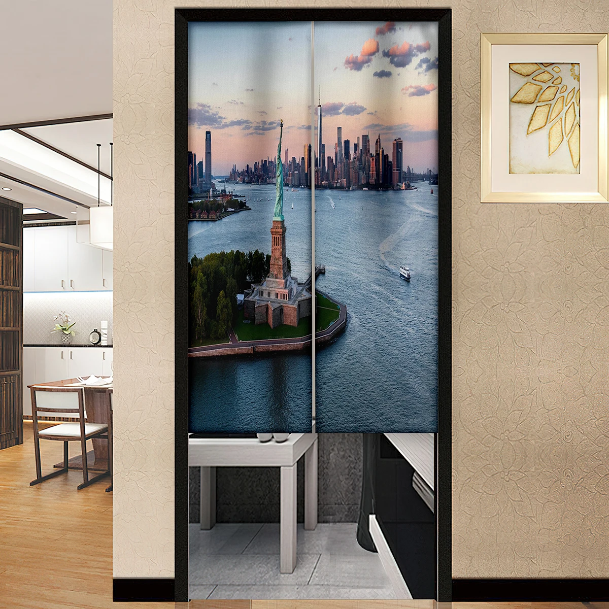 New York Cityscape Buildings Door Curtain Japanese Style Kitchen Partition Drapes Restaurant Cafe Entrance Hanging Half-Curtain