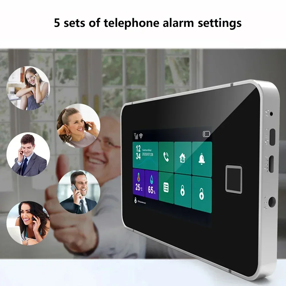 ZONAN G60 Tuya WiFi Gsm Security Alarm System Temperature Humidity Display Fingerprint Arming Apps Control Wireless Alarm Kit