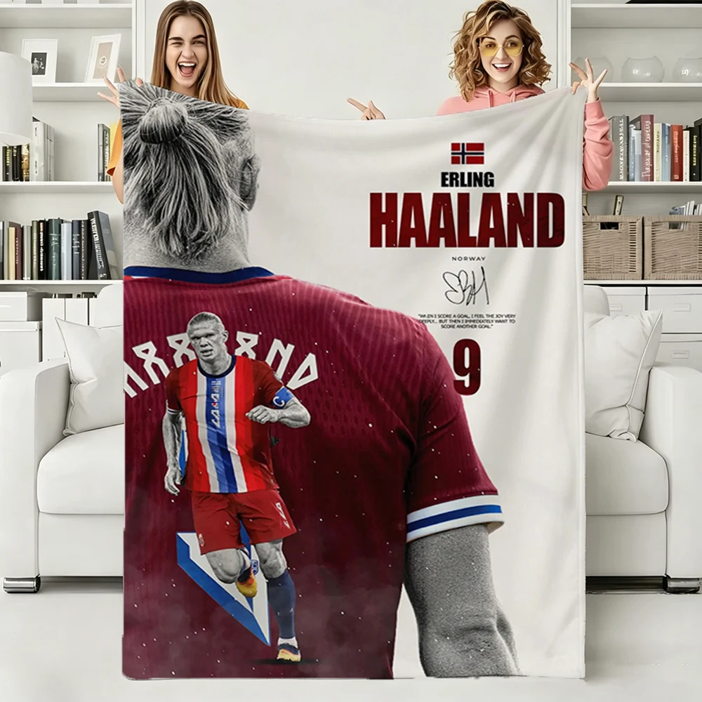 Football Star Haaland Dual Jersey Fleece Blanket Cozy Light Throw For Bed Living Room Travel Teen Decor Athlete Sports Blanket