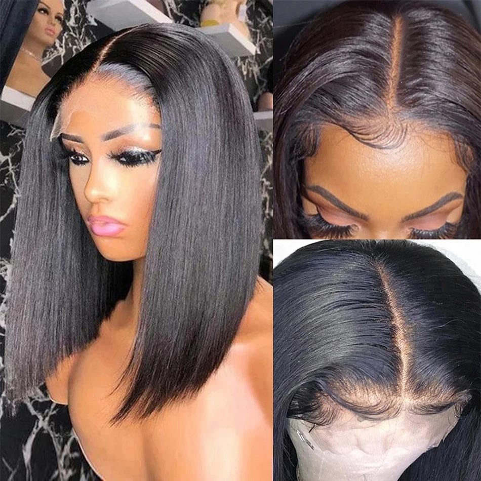 Short Bob Wigs Bone Straight 100% Human Hair Wigs Wear and Go Glueless Wig Brazilian Lace Front Human Hair Wigs 180% Density image 5