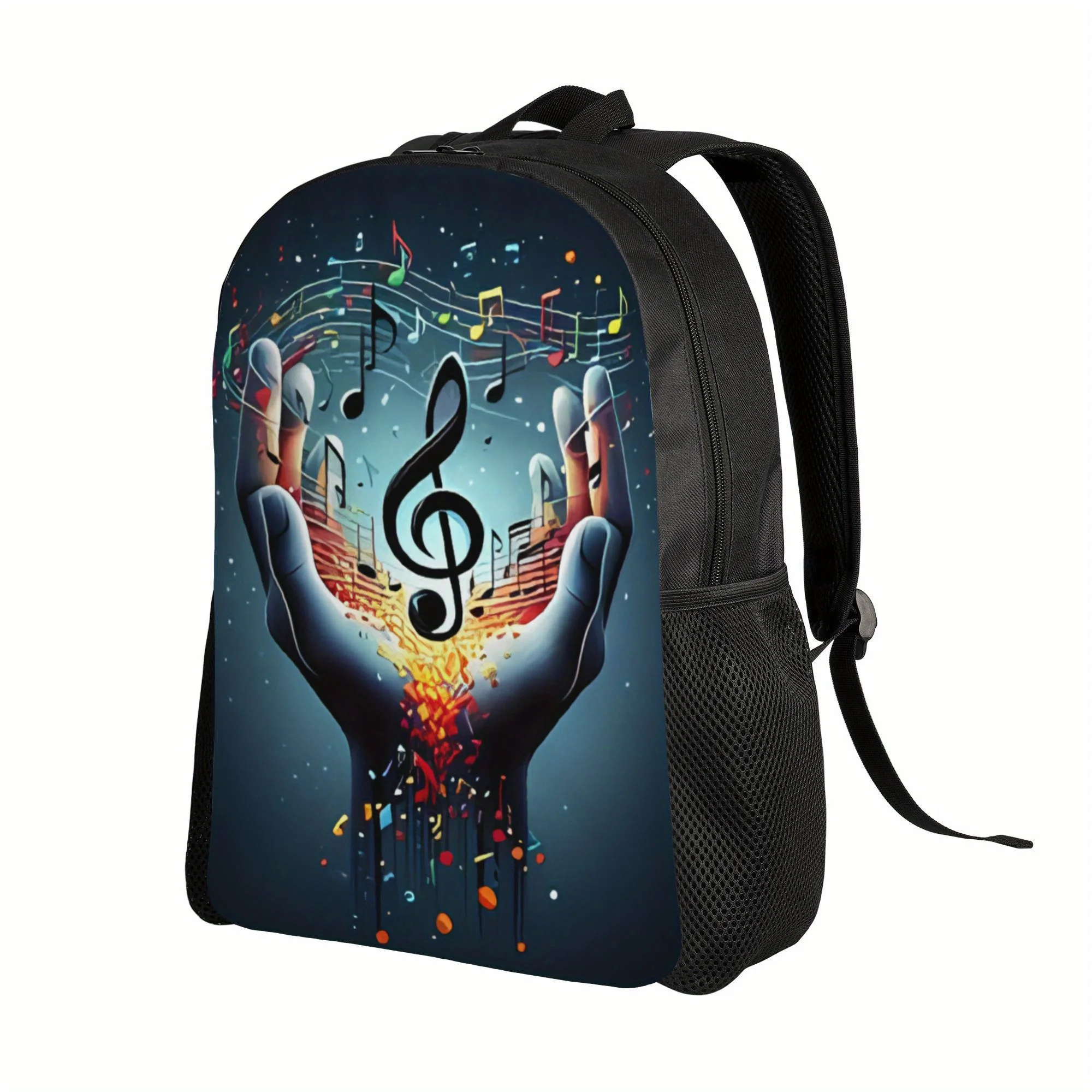 

Bihu music note backpack - Musician hand with music note design, durable student bag, suitable for musicians and composers