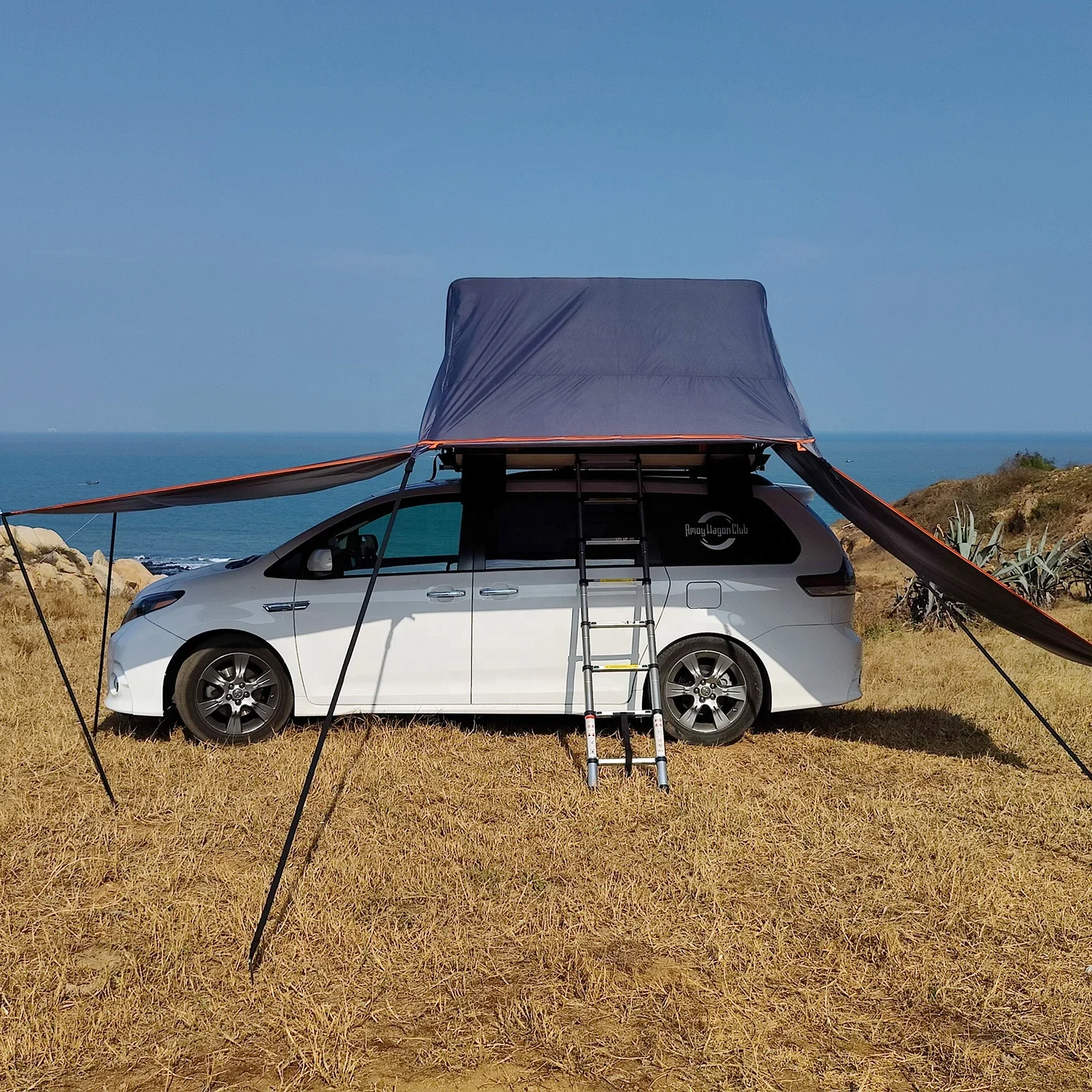 Double layers waterproof quick opening folding rooftop tent 180 degree awning for cars