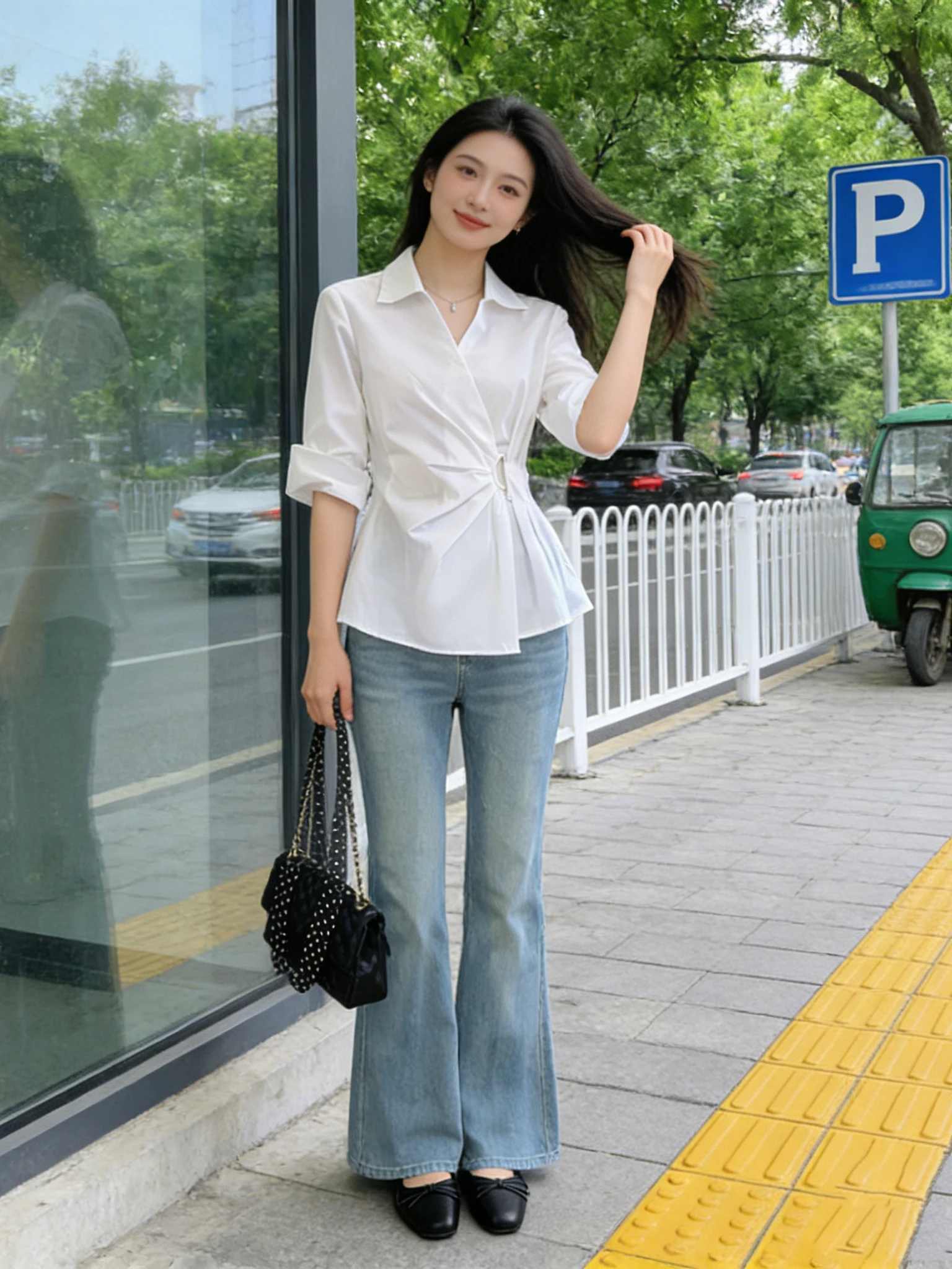 

White Women's Shirt Spring 2026 New Style Belted Commute Fashion Design Long Sleeve V-neck Color Casual Business Top