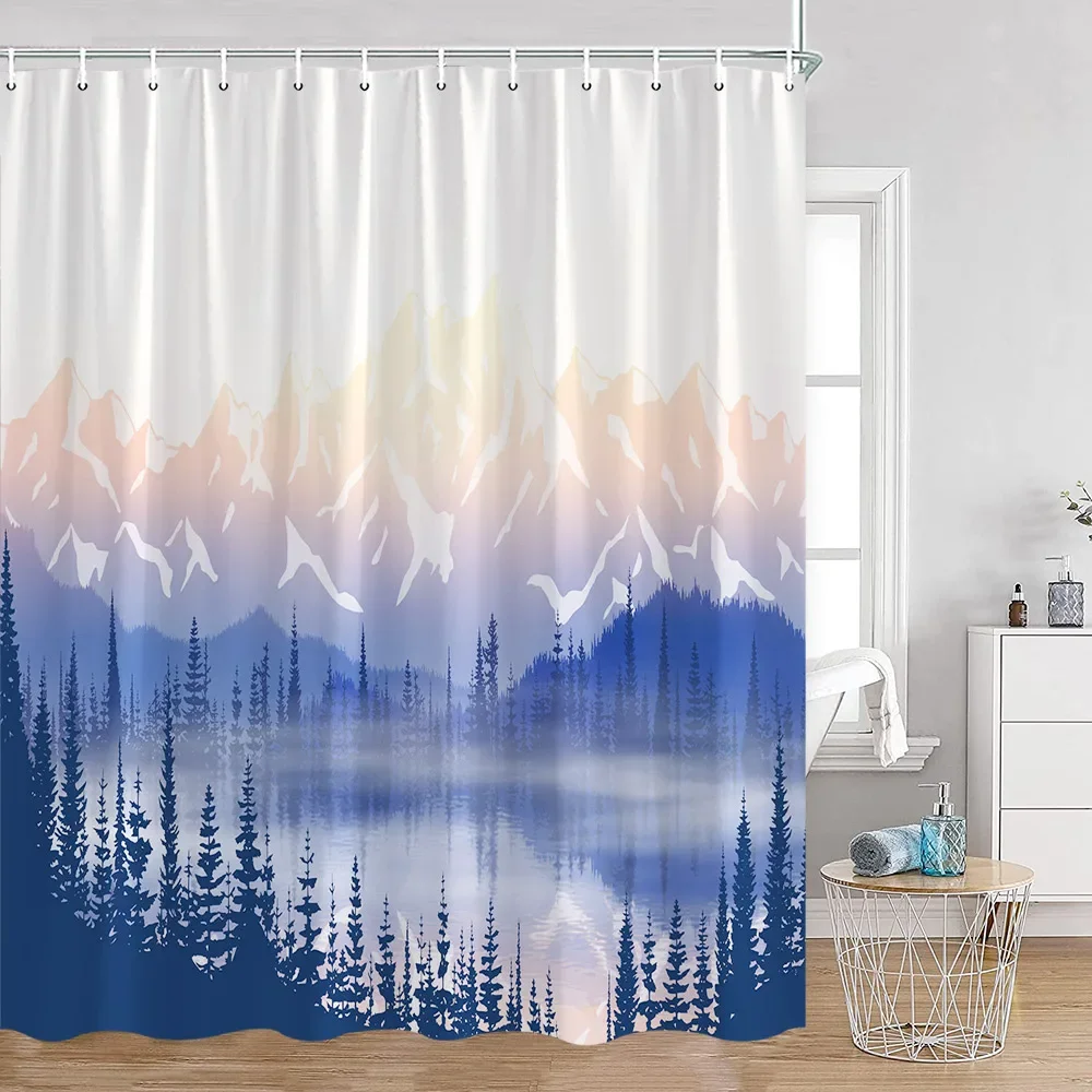 Misty Forest Shower Curtain for Bathroom Nature Mountain Trees Fog Woodland Polyester Fabric Bathtub Shower Curtain Home Decor