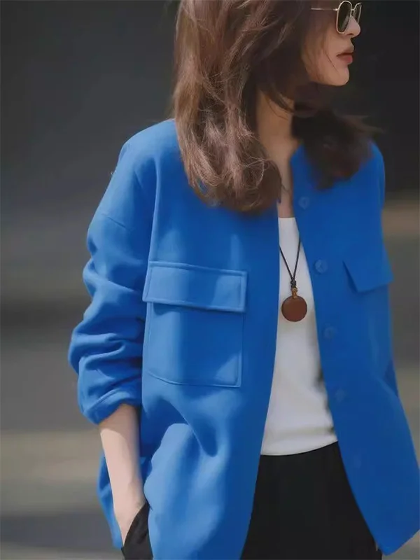 

Blue Large Size 300 Pounds Long Sleeve round Neck Open Cardigan Shirt for Office Autumn New Style Casual Comfortable Breathable