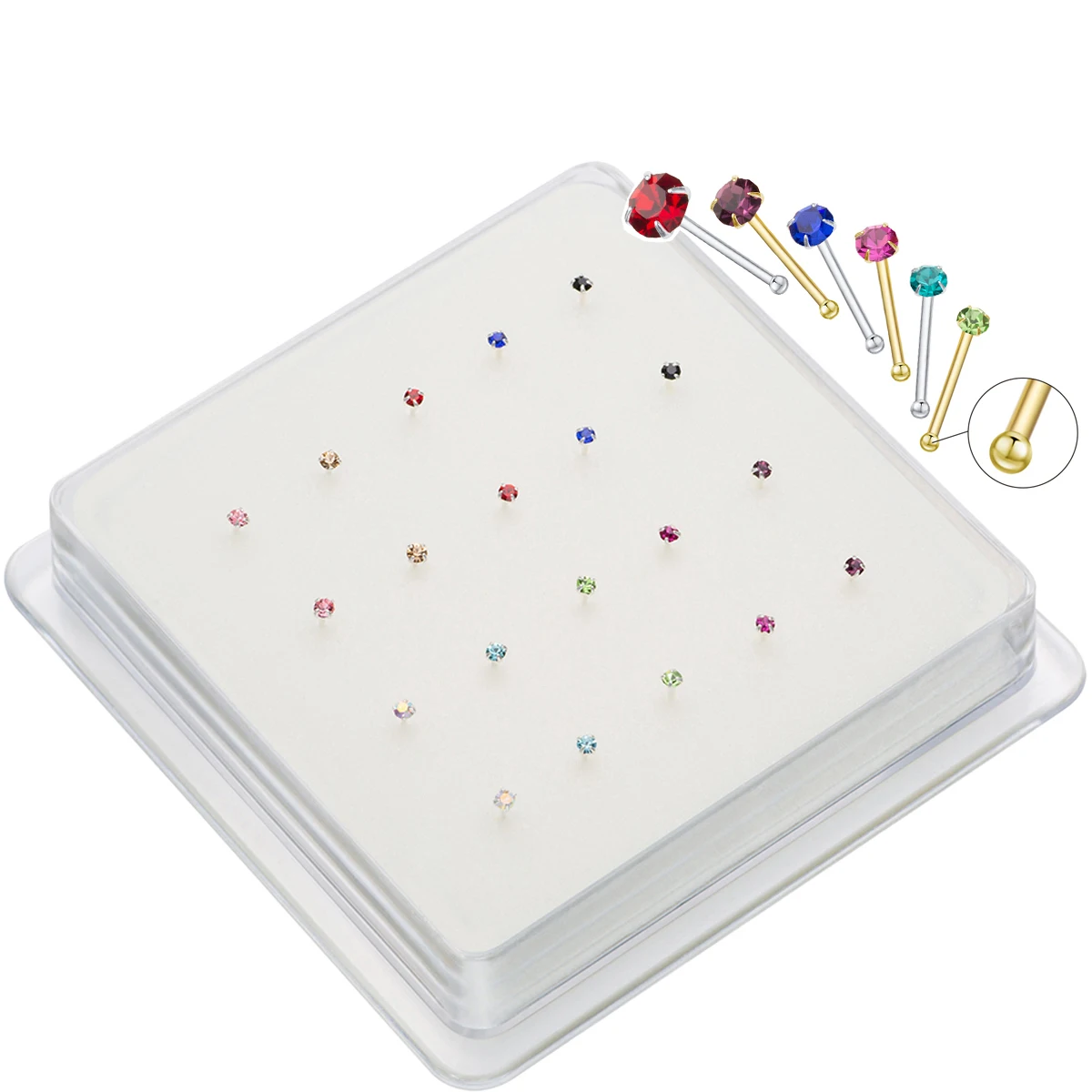 20pcs/36pcs 925 Sterling Silver Piercing Nose Stud Simple Mini 1.5mm Multiple Different Colors Crystal Nose Stud Womens Jewelry