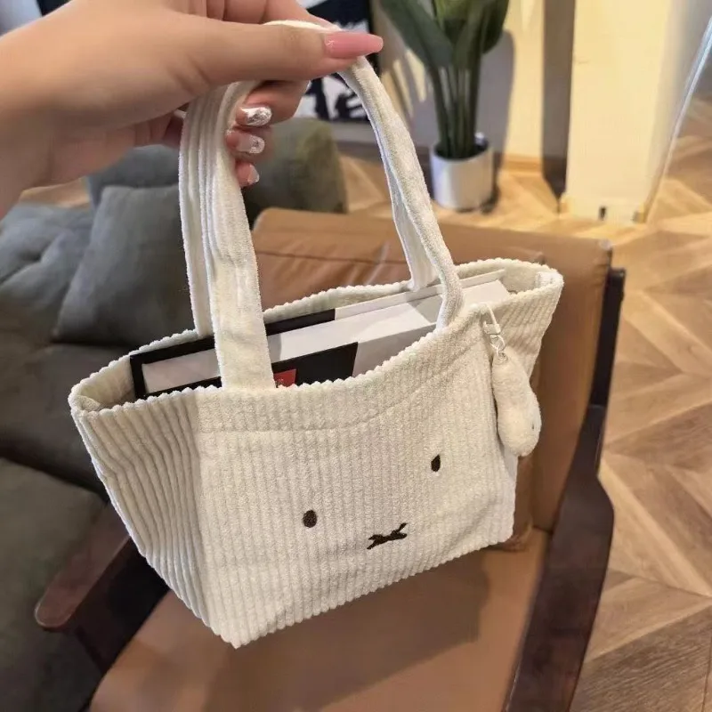Tas Tote Wanita Miffy Tas Tangan Bordir Korduroi Tas Tangan Kapasitas Besar dengan Sentuhan Mewah Tas Komuter Praktis dan Nyaman Baru