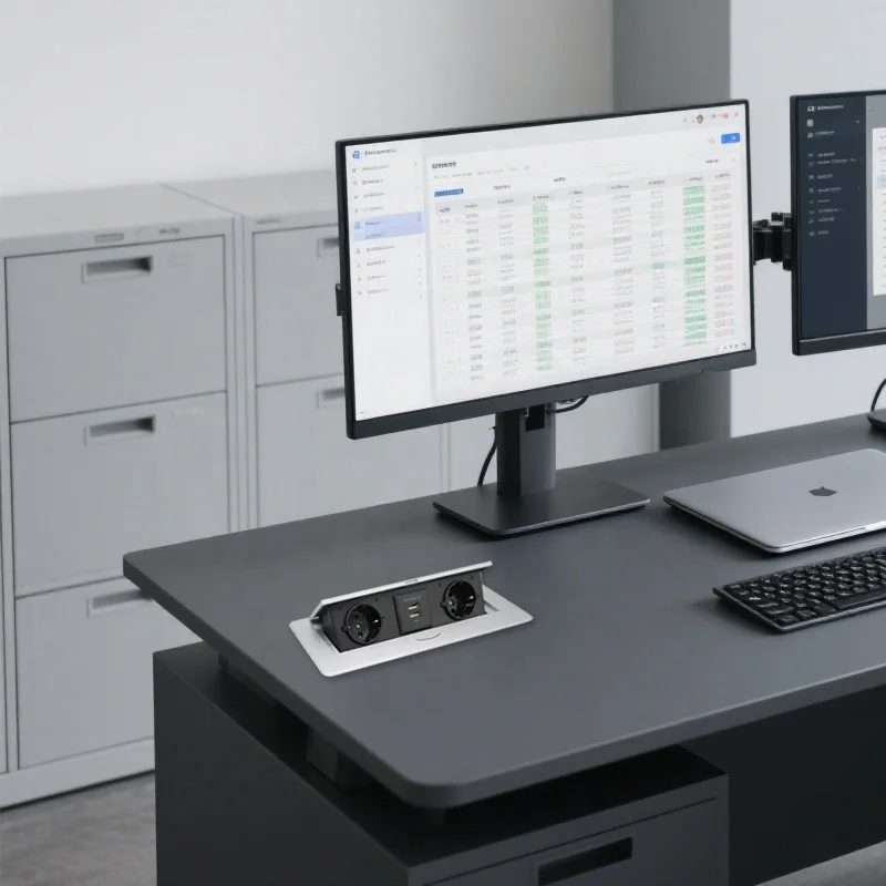 ZING EAR Hidden Silver USB Tabletop Power Socket Box with 2 Outlets 2 USB a Ports 16A Slow Lift Pop-Up Design EU Desktop Socket