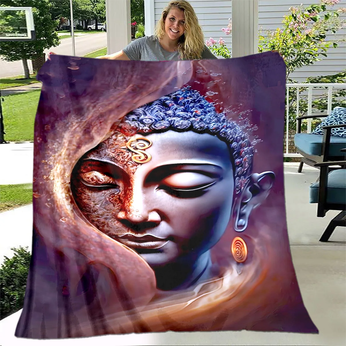 Buddhism Buddha Sakyamuni Guanyin Bodhisattva Plush Blanket,Flannel Blanket Throw Blanket for Living Room Bedroom Bed Sofa Pray